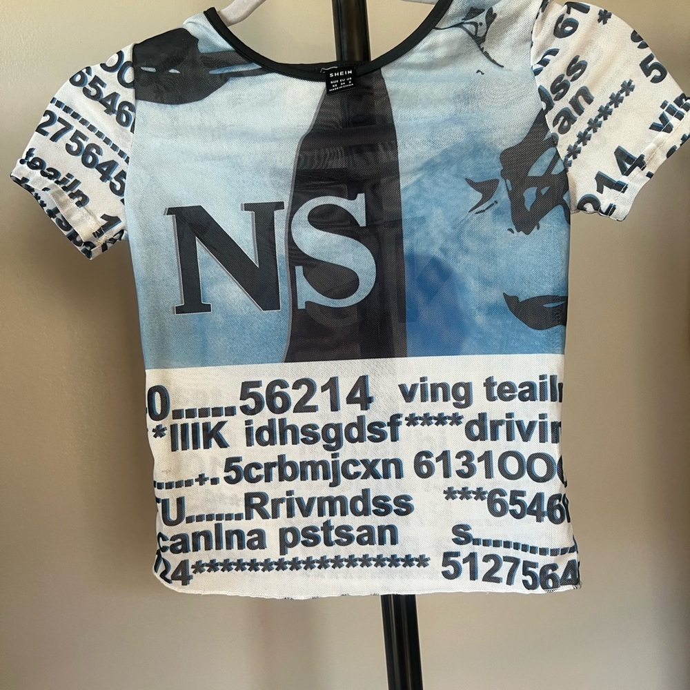 Blue and White Graphic Crop Top